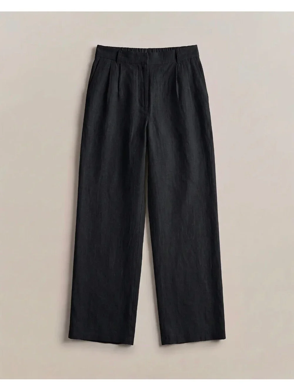 Black 100% European Linen Pleated Trousers, Size 8